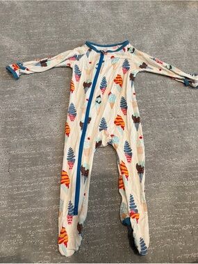 Kids Ice Cream Print Footed One-Piece - Blue Trim